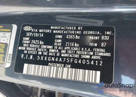 2015 Kia Optima Ex from USA, damaged, VIN 5XXGN4A75FG405412